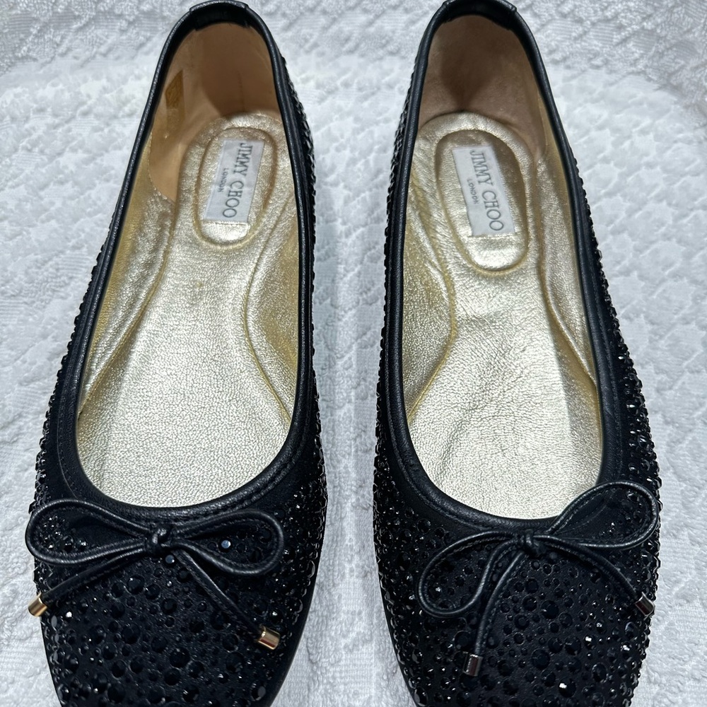 Jimmy Choo Black Flats with Gold Accents